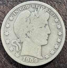 1909 United States Barber Half Dollar Coin.