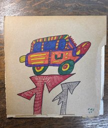 Nosecar - Jon Sarkin Original Outsider (Way Outside) Art On 13x13 Ish Album Cover Signed
