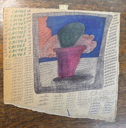 Cactus - Jon Sarkin Original Outsider (Way Outside) Art On 13x13 Ish Album Cover Signed