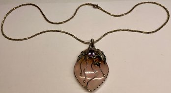 Sterling Silver Botanical Pendant Necklace With Pink Stone And Purple Gem