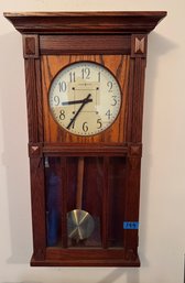Howard Miller Wall Clock Arts And Crafts Oak Case Battery Operated