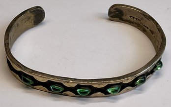 Thick Sterling Silver Bangle Bracelet With Green Stones Native American ?