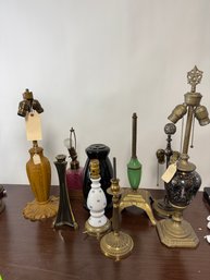 9 Misc Antique Table Lamp Bases As Found