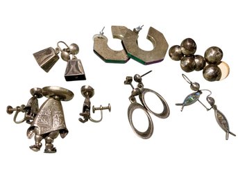 Sterling Southwestern Jewelry Lot Pierced And Unpierced Earrings