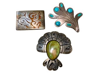 Sterling Large Funky Taxco Southwestern Brooches Zuni ? Old Pawn