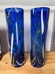 Pair Of Czech Cobalt Blue 11.5' Vases