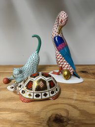 2 Herend 1 Royal Crown Derby Cat Turtle Figurines