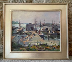 Original Cape Ann School Gloucester  Harbor Oil Painting By Russ Webster