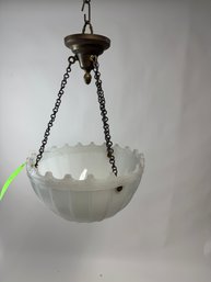 Thick White Glass Bowl Hanging Light Fixture W Sawtooth Rim