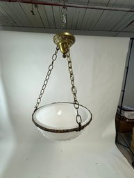 Antique White Glass Hanging Bowl Lamp W Grecian Design
