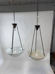 Pair Of Matching Art Deco Glass Bowl Hanging Fixtures