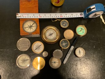 Nine Vintage Compasses Moby Dick Etc
