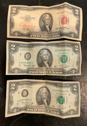 3 US Two Dollar Bills 1 Is A Red Seal