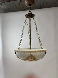 Adorable Two-Tone Art Deco Glass Bowl 2 Bulb Fixture