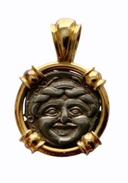 Authentic Gorgon Head  Hemidrachm Silver Coin 350-300 BC Set In 14 Kt Gold Bezel  ***Condition!