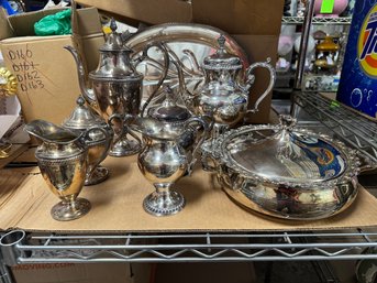 8 Pieces Of Antique Silver Plate Tea Services