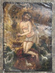 Antique Icon Of Christ On Tin