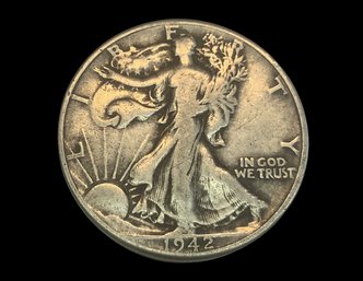 1942 Walking Liberty Half Dollar Coin 90 % Silver