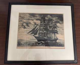 Antique Otto Gerhards Clipper Ship Etching