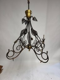 8 Light Gas & Electric Wrought Iron And Brass Chandelier C 1900