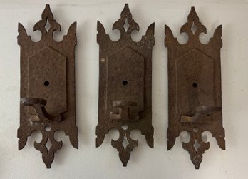 3 Antique Art Deco Cast Iron Sconces