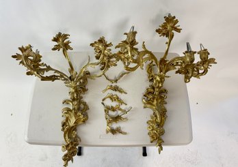 Pair Of Gorgeous Solid Brass Rococo Large Wall Sconces