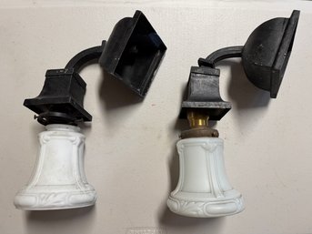 Pair Of Art Deco Sconces With Milk Glass Shades