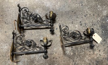 3 Early Electric Antique Iron Wall Sconces