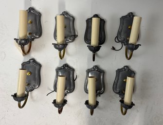 Set Of 8 Pewter Tone Bradley & Hubbard Wall Sconces