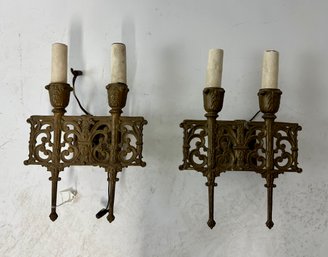 Pair Of Bronze Painted Aluminum Sconces Mid-Century Neo-Classic Style