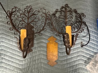 Antique Curly Iron Tree  Wall Sconces