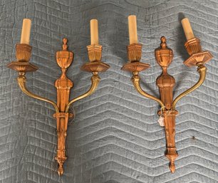 Neo-Classic Revival Copper & Brass Finish Over Cast Metal Wall Sconces