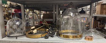 Shelf Full Of Large Glass Bell Jar Pendant Light Globes And Hardware