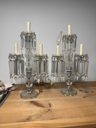 3 Antique Table Lamps Lusters Crystal Prisms Etc