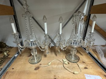 Pair Of Crystal Lamp Lustres As Found