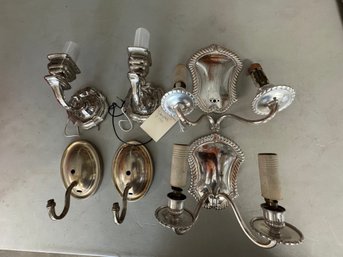 4 Silver Plate Sconces As Found