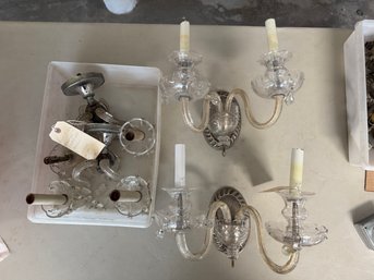 2 Pair Of Crystal Sconces - As Found