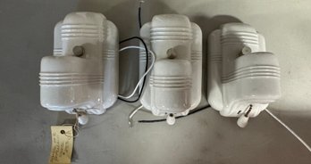 3 Antique White Porcelain Art Deco Sconces