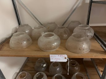 Lot Of 16 Glass Shades 4' Fitters 2 Shelves