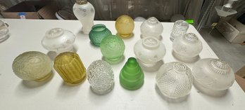 Collection Of 15 Vintage Glass Shades 3' Fitters