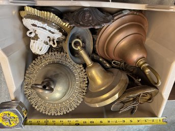 2 Boxes Of Ceiling Mounts Brass Copper And Other Metal