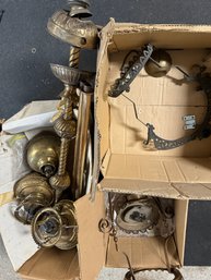 3 Boxes Of Antique Brass Hanging Lantern Parts