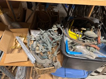 Whole Shelf Of Antique Gas And Electric Lamp Arms And Parts
