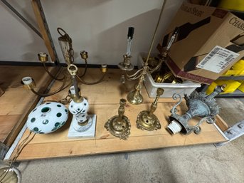 Shelf Lot Of Misc Antique Lamp Parts