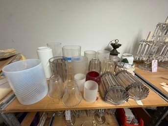 Shelf Of Misc Glass Vintage Shades WYSIWYG