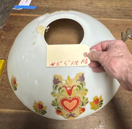 Large White Glass Shade W/ Penn Dutch Style Painting