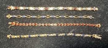 4 Beautiful Gold Wash .925 Sterling Bracelets W Sapphire, Amethyst Garnet, Iolite Stones