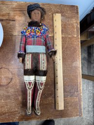 Native American ?  15' Folk Art Doll Hand Made Beaded And Hand Sewn Leggings