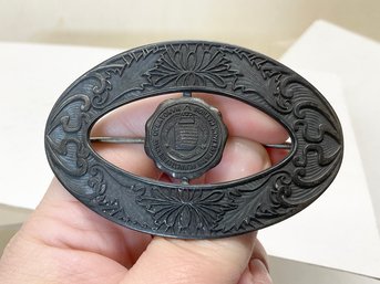 Large Antique Sterling Silver Collegiate Brooch Or Buckle