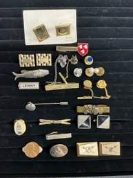 Lot Of Vintage Mens Cufflinks  And Tie Tacks Masonic Stark Rams Head Etc
